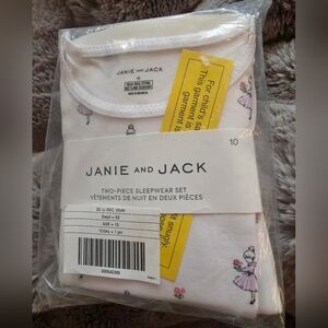 Janie and Jack Kids Pajama Set - White with Pink and Gray